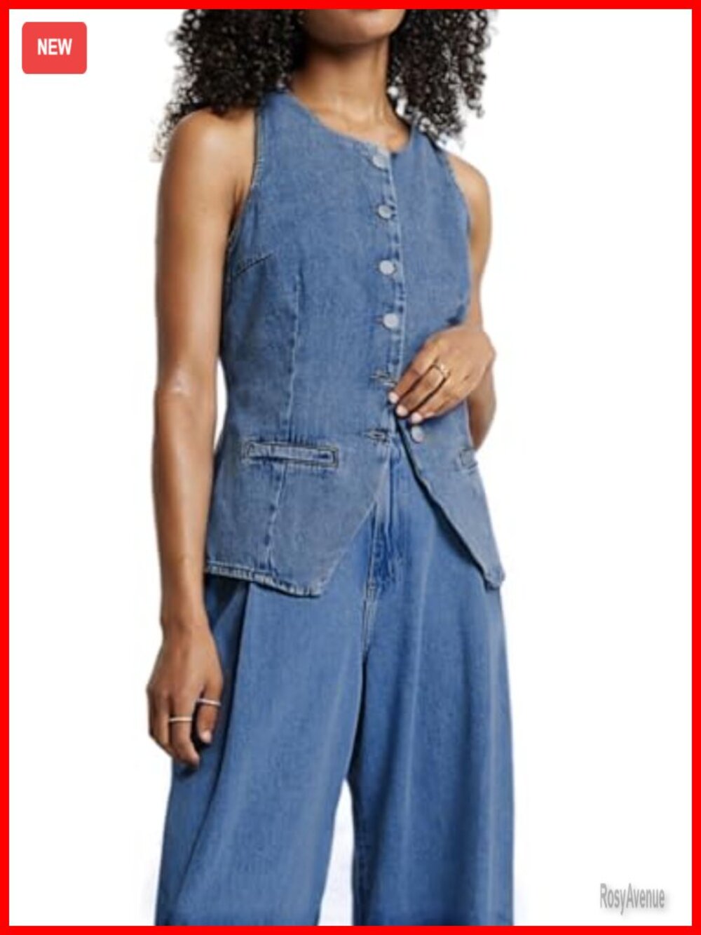 Women's Denim Long Vest Sleeveless Jean Jacket Streetwear with Back Belt Button
